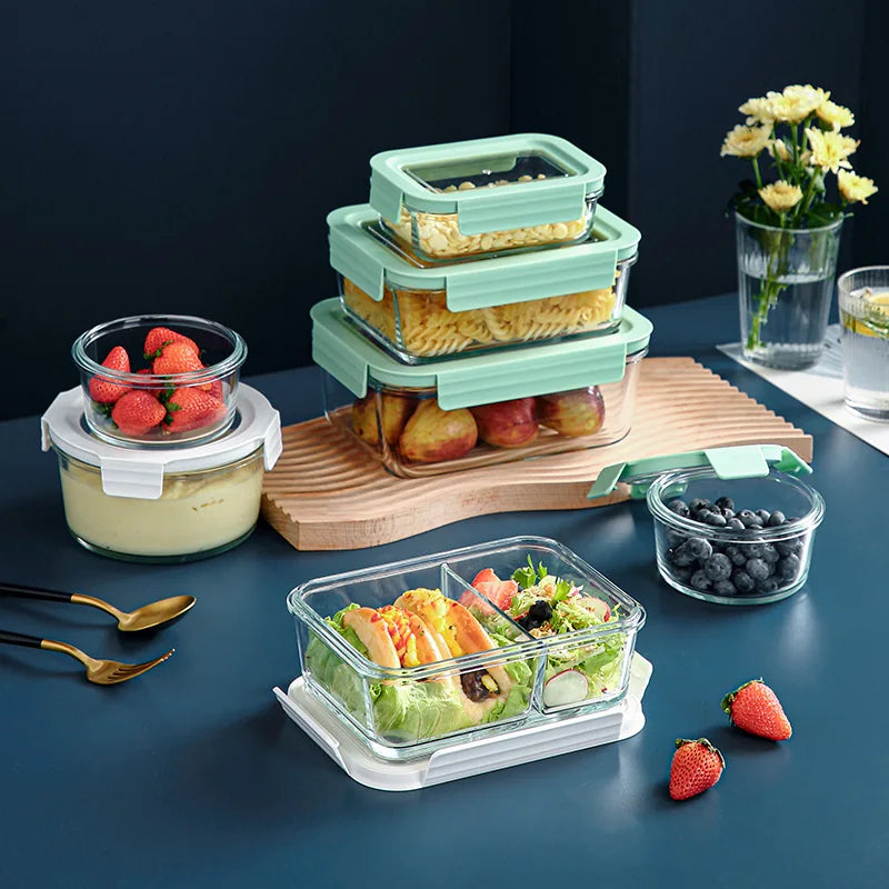 Glass Bento Lunch Box, Meal Prep Containers, Food Storage Containers, Airtight Bento Boxes for Microwave, Oven, Freezer