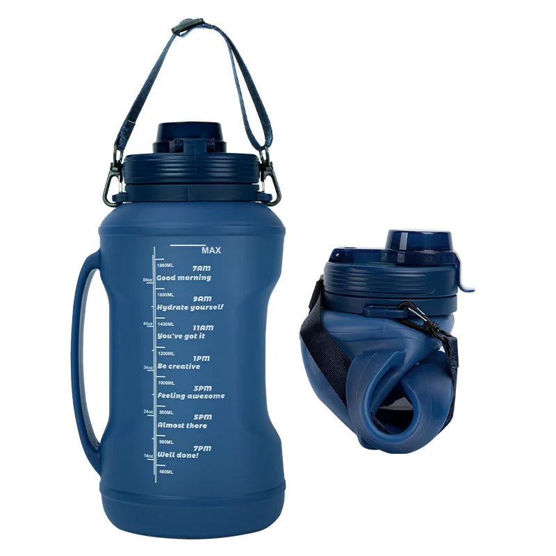 2L/64Oz Silicone Water Bottles Collapsible Travel Water Bottle Roll up Foldable Water Bottles with Straws Travel Camping Hiking