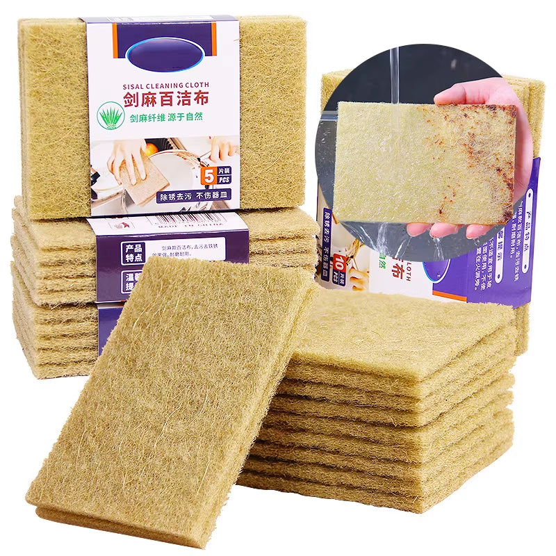 3/5/10Pcs Sisal Microfiber Sponge Eco-Friendly Plant Sponges for Dishwashing Natural Fiber Cleaning Cloth Kitchen Accessories