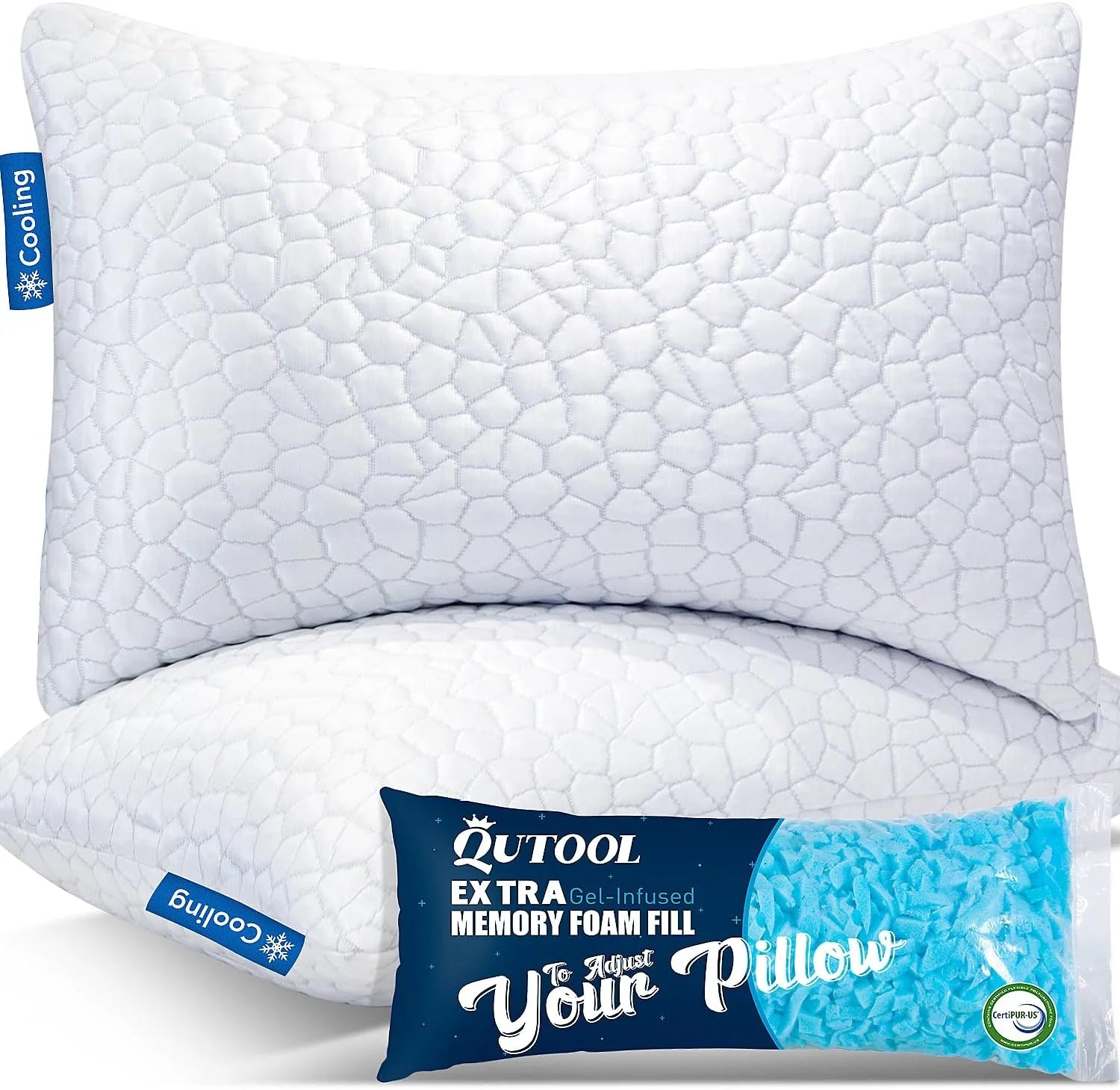 QUTOOL Cooling Shredded Memory Foam Pillows Adjustable Loft