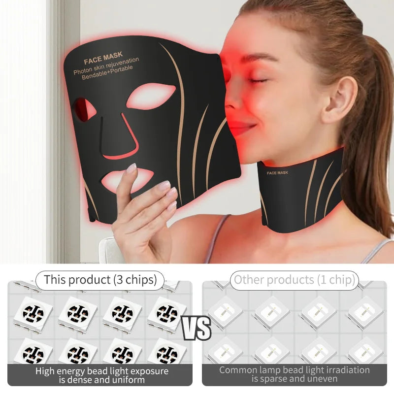 Silicone LED Mask Face with Neck 7 Colors LED Photon Red Light Therapy for Anti-Aging Wrinkles Skin Rejuvenation Beauty Mask