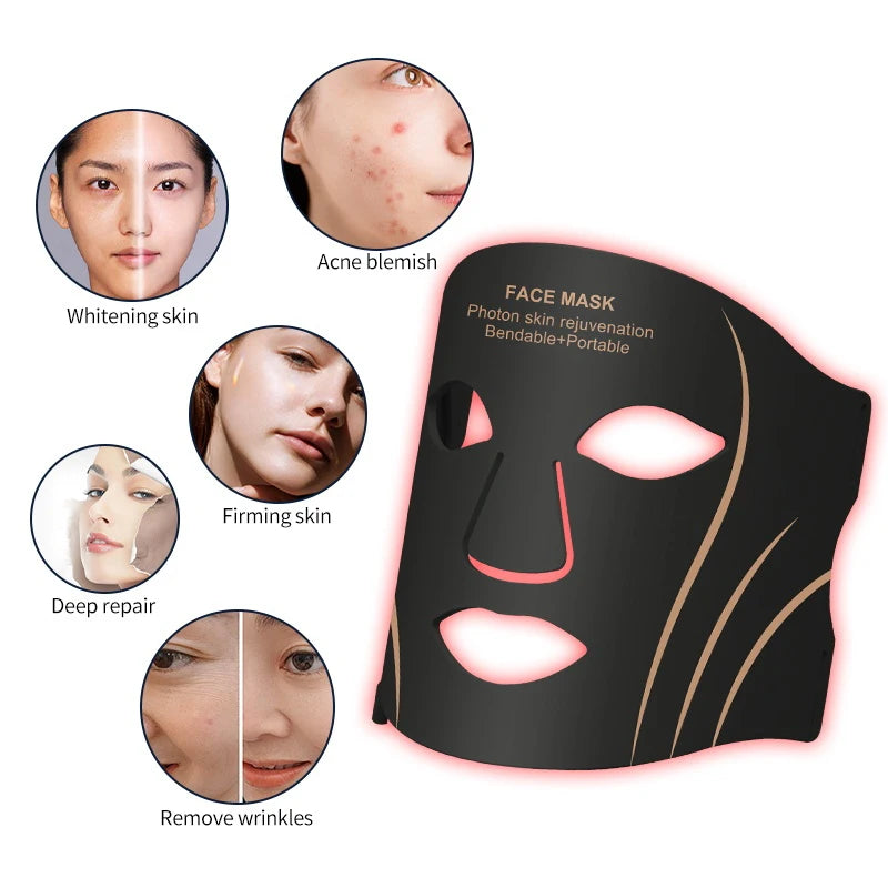 Silicone LED Mask Face with Neck 7 Colors LED Photon Red Light Therapy for Anti-Aging Wrinkles Skin Rejuvenation Beauty Mask