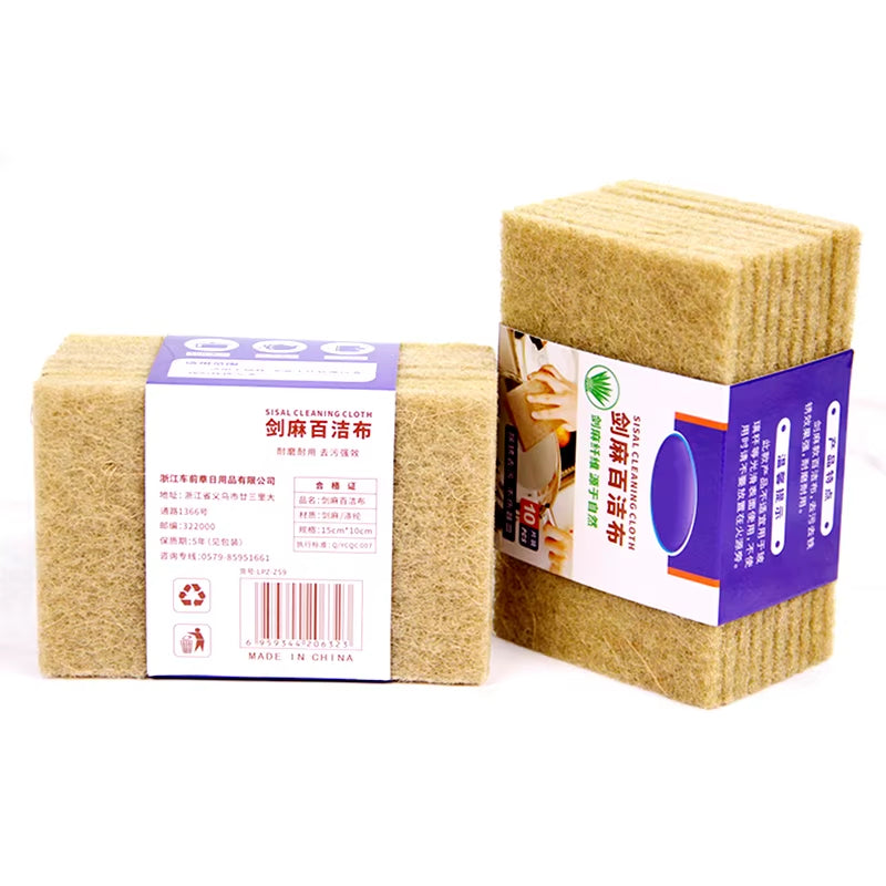 3/5/10Pcs Sisal Microfiber Sponge Eco-Friendly Plant Sponges for Dishwashing Natural Fiber Cleaning Cloth Kitchen Accessories