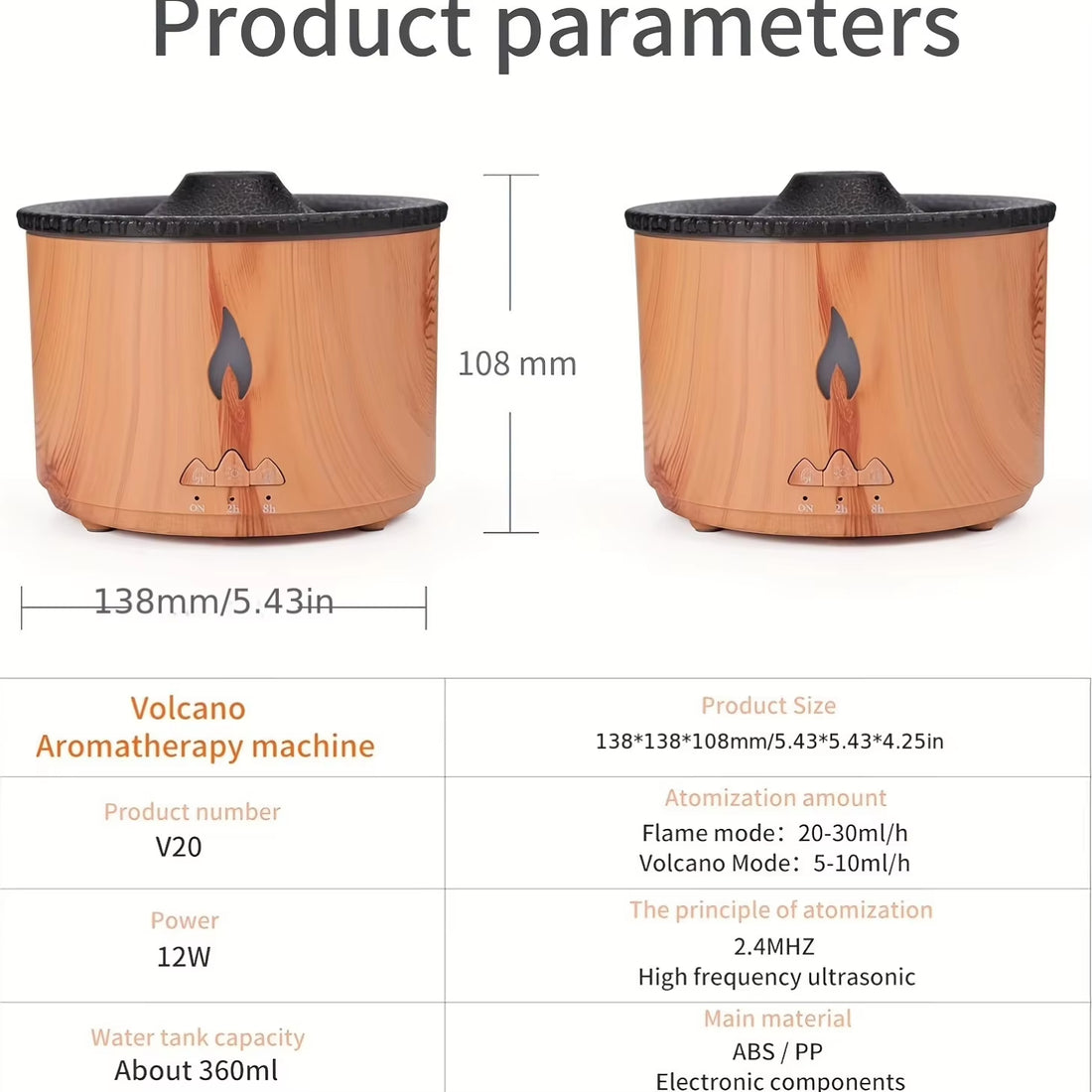 Air Diffuser Humidifier Ultrasonic Essential Oil Aromatherapy Essential Oil Diffusers 2 Mist Mosdes Flame and Volcano