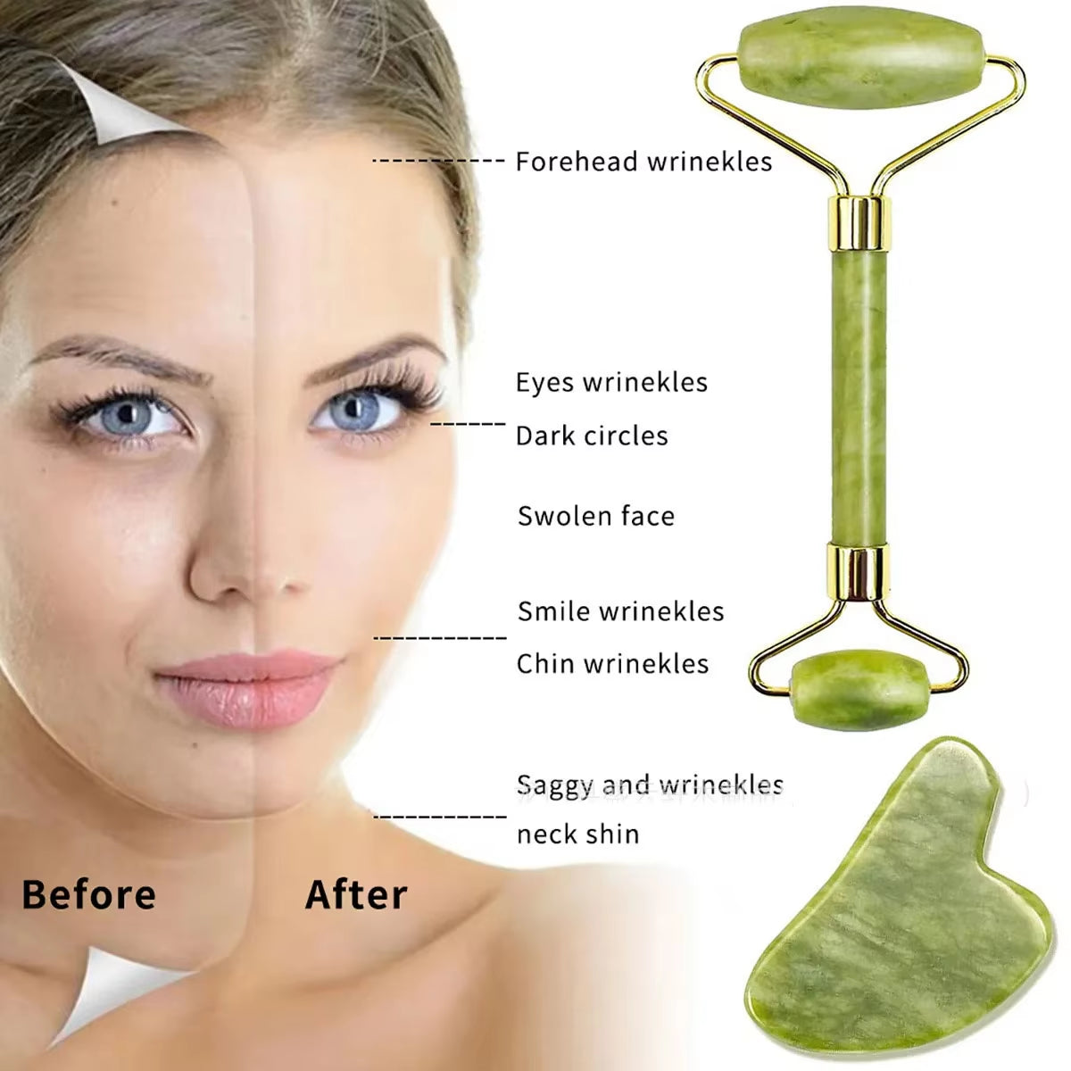 2PCS Gua Sha Facial Resin Stone Gousha Stone for the Face Roller Massager Jade Roller Gousha Stone Gowoman Gua Sha Visage