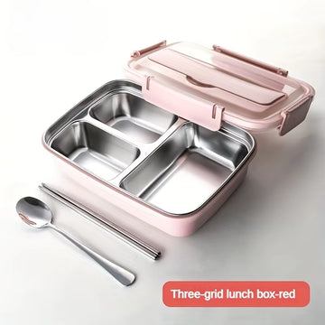 Leak-Proof Stainless Steel Lunch Box with 3/4 Compartments - Durable, Easy-Clean Bento Container for Students & Office Workers