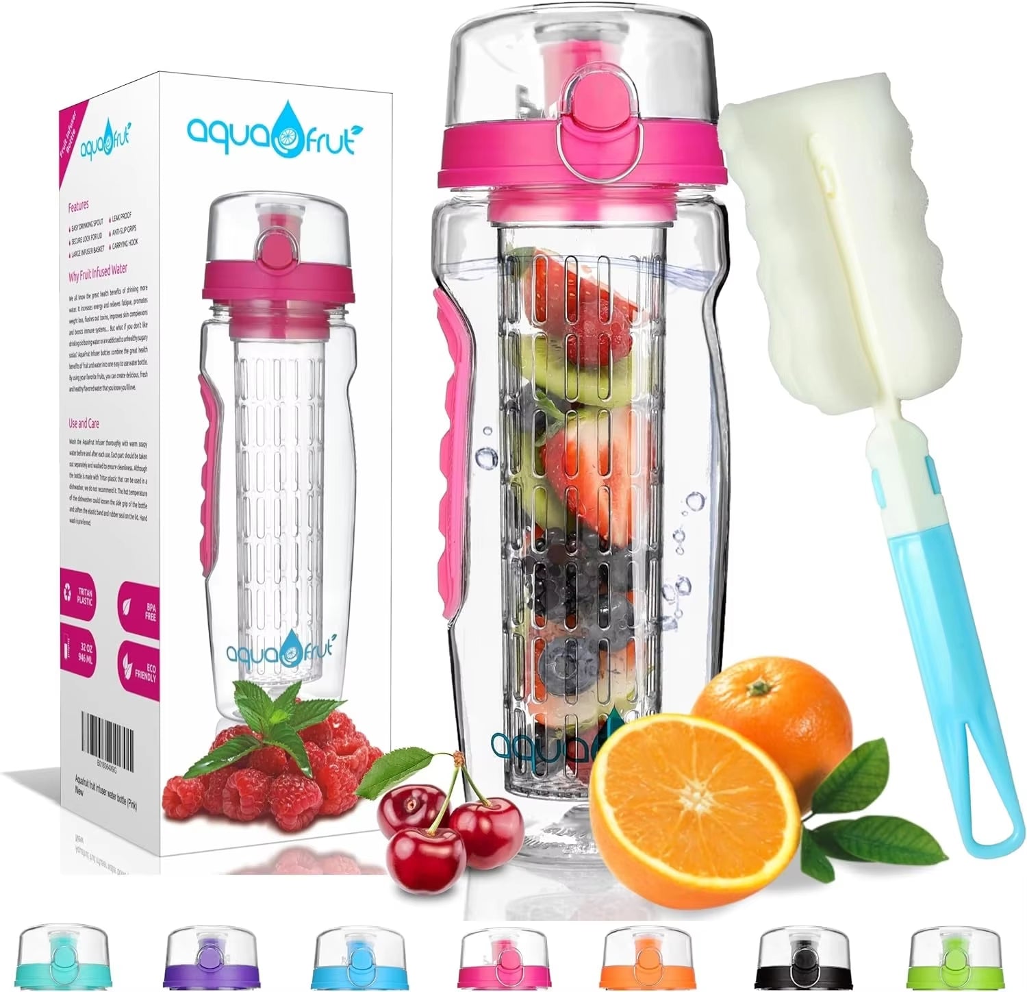 32 OZ Fruit Infuser Water Bottle Bpa-Free Fruit Infusion Sports Flip Top Lid W Drinking Spout Leak Proof Made of Durable Tritan