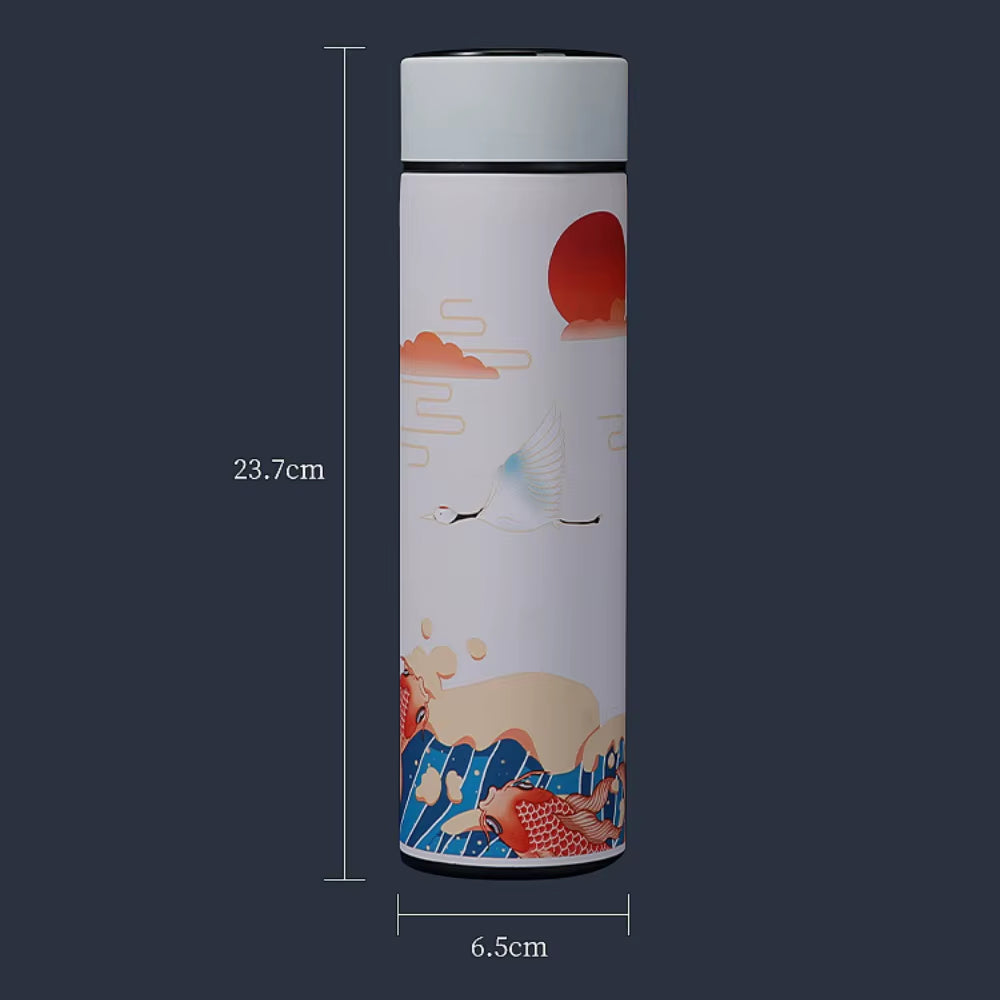 Chinese Style Vacuum Flask with Temperature Display Retro Smart Insulated Water Bottles 304 Stainless Steel Thermal Cu Travel