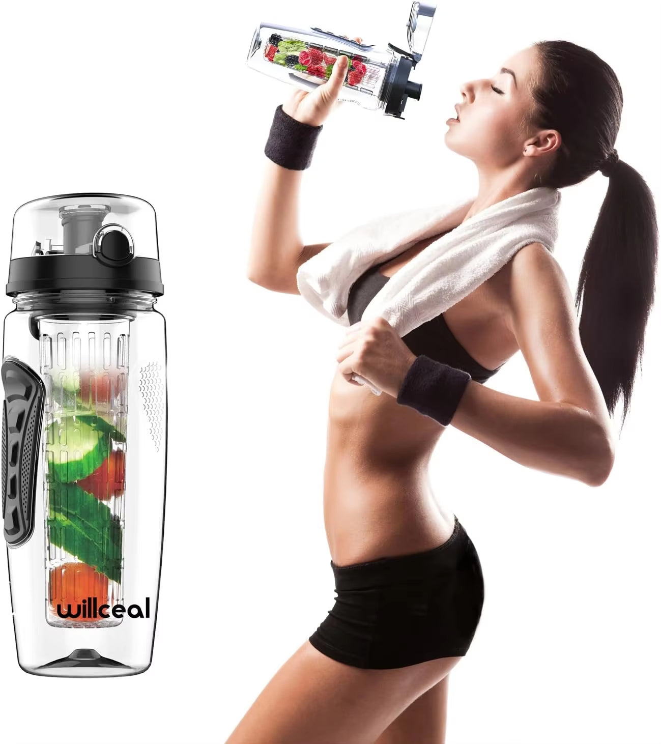 32 OZ Fruit Infuser Water Bottle Bpa-Free Fruit Infusion Sports Flip Top Lid W Drinking Spout Leak Proof Made of Durable Tritan