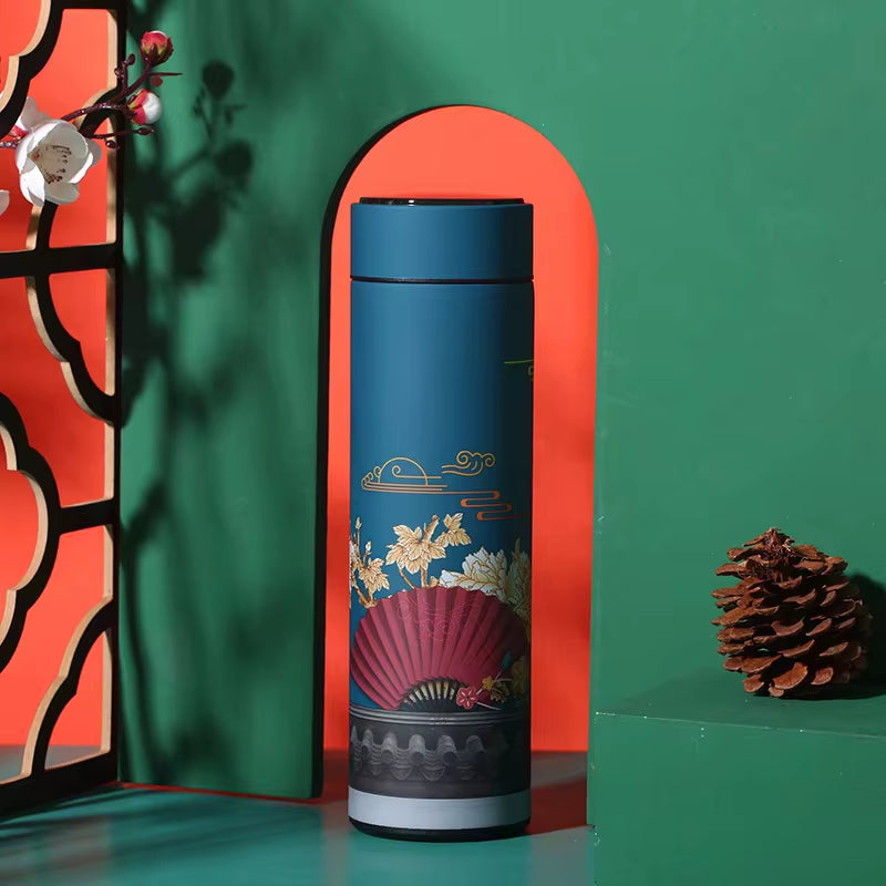 Chinese Style Vacuum Flask with Temperature Display Retro Smart Insulated Water Bottles 304 Stainless Steel Thermal Cu Travel