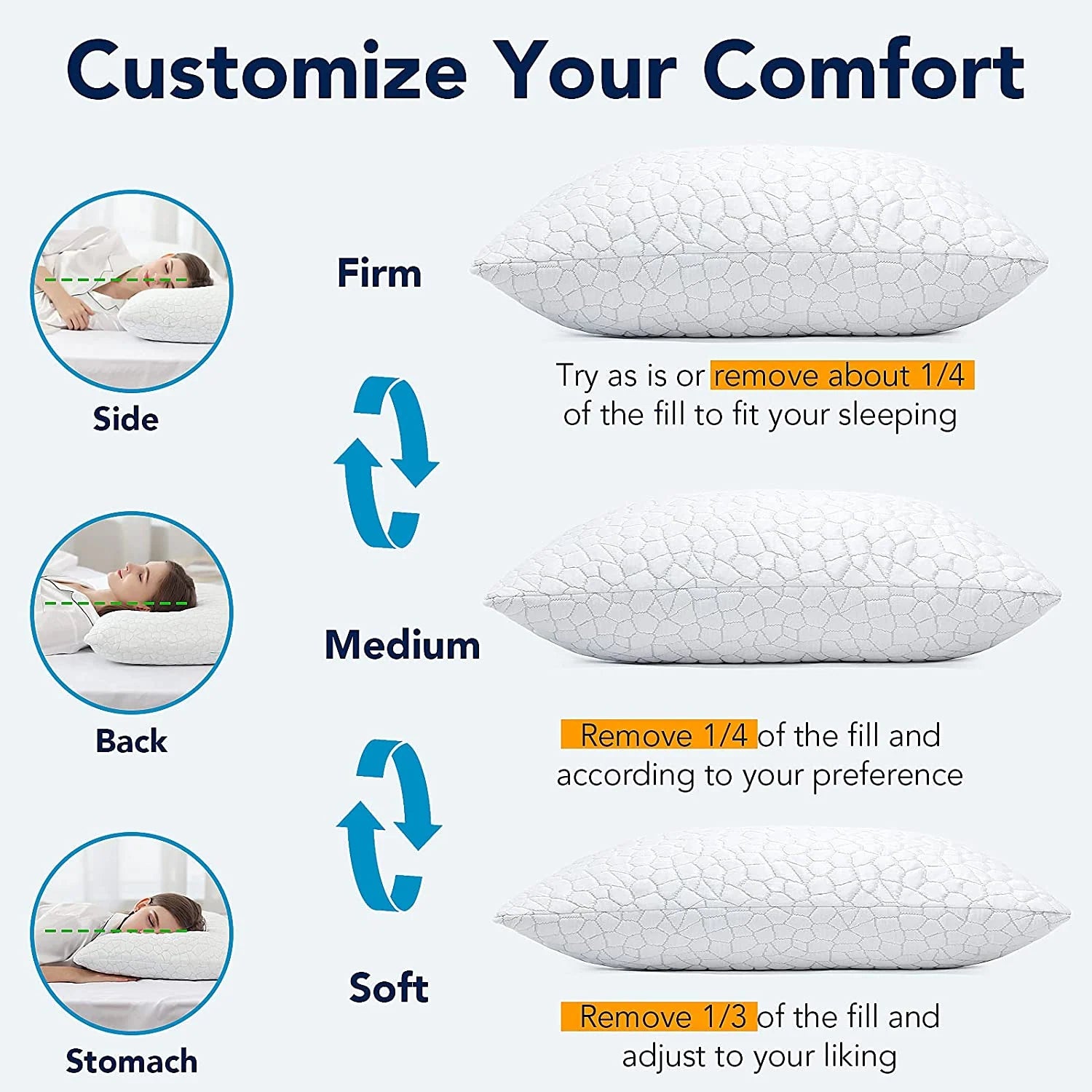 QUTOOL Cooling Shredded Memory Foam Pillows Adjustable Loft