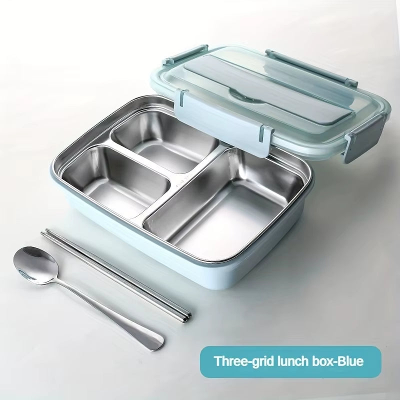 Leak-Proof Stainless Steel Lunch Box with 3/4 Compartments - Durable, Easy-Clean Bento Container for Students & Office Workers