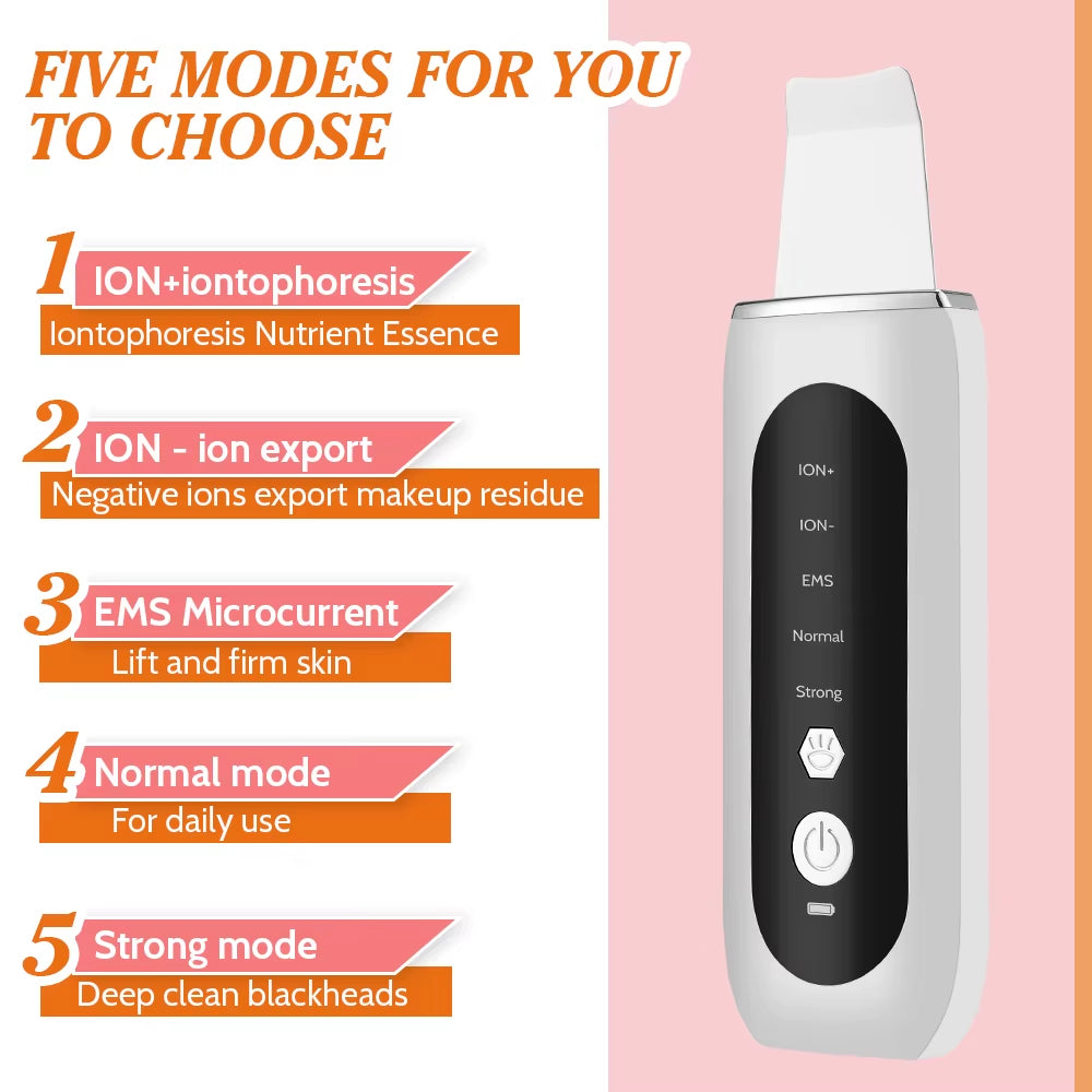 Ultrasonic Face Skin Scrubber Facial Peeling Skin Blackhead Remover Deep Face Cleaning Ultrasonic Ion Acne Pore Cleaner Facial