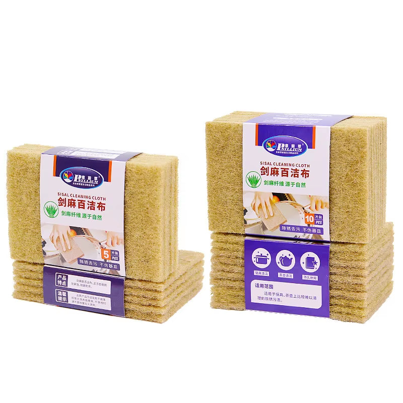 3/5/10Pcs Sisal Microfiber Sponge Eco-Friendly Plant Sponges for Dishwashing Natural Fiber Cleaning Cloth Kitchen Accessories