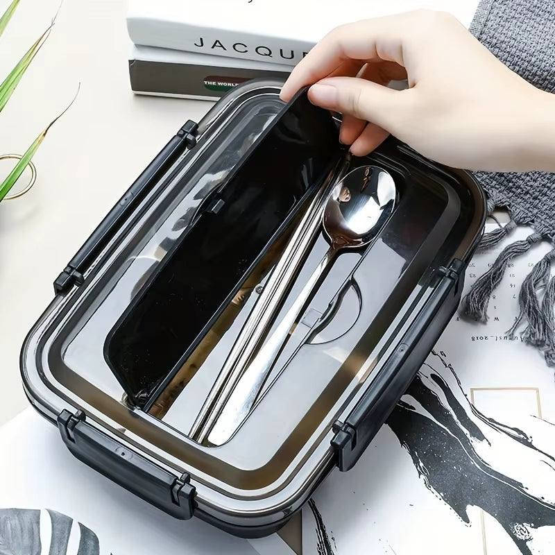 Leak-Proof Stainless Steel Lunch Box with 3/4 Compartments - Durable, Easy-Clean Bento Container for Students & Office Workers