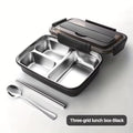 Leak-Proof Stainless Steel Lunch Box with 3/4 Compartments - Durable, Easy-Clean Bento Container for Students & Office Workers