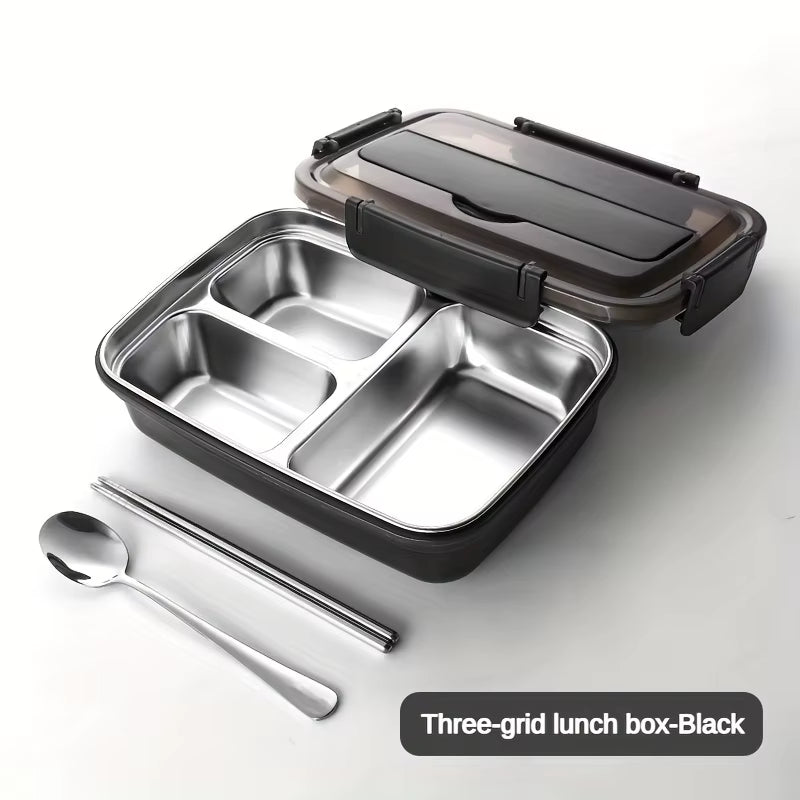 Leak-Proof Stainless Steel Lunch Box with 3/4 Compartments - Durable, Easy-Clean Bento Container for Students & Office Workers