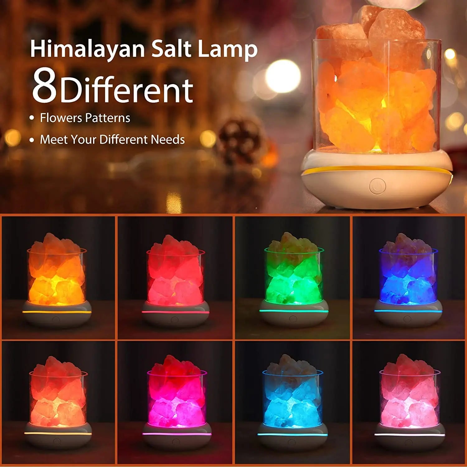 Aroma Lamps Natural Himalayan Salt Lamp USB Pink Salt Rocks Lamp Multi-Color Romantic Night Light for Original Birthday Gifts