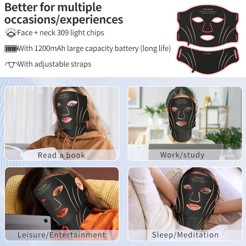 Silicone LED Mask Face with Neck 7 Colors LED Photon Red Light Therapy for Anti-Aging Wrinkles Skin Rejuvenation Beauty Mask